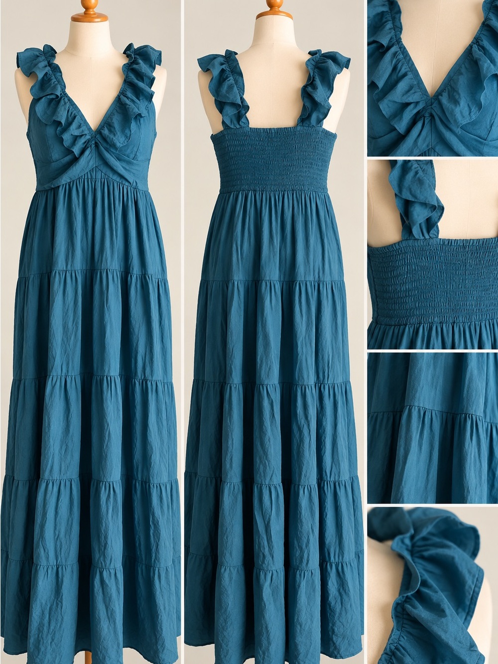Sienna Sky Teal Ruffle Strap Tiered Maxi Dress